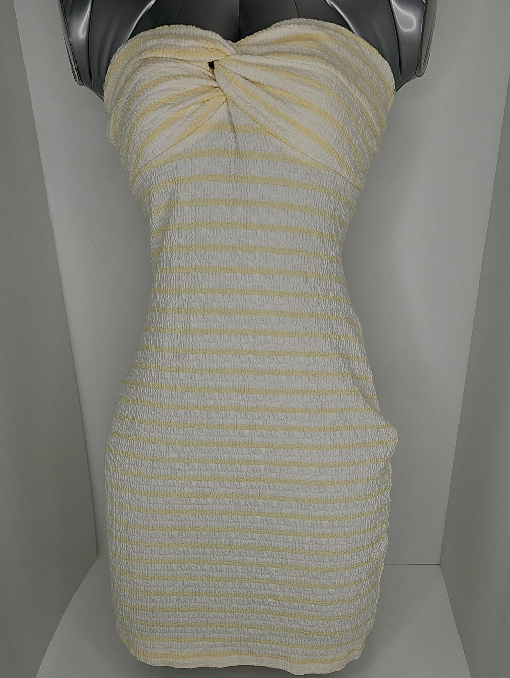 Windsor Cream and Yellow Strapless Twist-Front Tube Dress